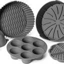 EM Set of 5 Silicone Air Fryer Liners with Egg Bite Mold, Waffle Mold & Mitts - 8.7 Round Reusable Silicone Inserts for 5-7 Qt Airfryers - Easy to Clean & Heat-Resistant Air Fryer Accessories Set