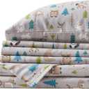 Comfort Spaces Cotton Flannel Sheets Twin Size, Ultra Soft Flannel Sheet Set with 12" Elastic Pocket , Novelty Print Warm Flannel Bedding, Multi Forest Animals 3 Piece