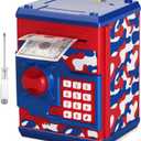 ATM Piggy Bank for Boys Girls, Vcertcpl Mini ATM Coin Bank Money Saving Box with Password, Kids Safe Money Jar for Adults with Auto Grab Bill Slot, Great Gift Toy Bank for Kids (Camouflage Red Blue)