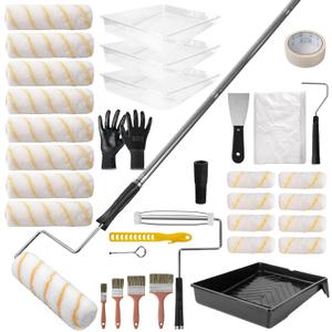 SOUTHGATE 33PCS Paint Roller Kit with 4-Section Pole(1-5 FT) Heavy Duty Handles, 4" 9" Paint Rollers, Drop Cloth & Brushes Set House Painting Tools for Home Renovation by DIYers & Pros
