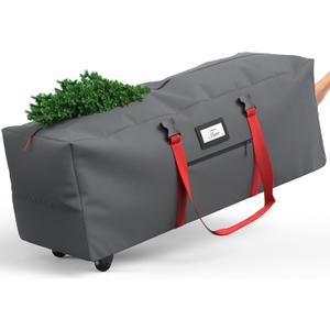 Rolling Christmas Tree Storage Bag for 9 ft Artificial Tree, 600D Waterproof Oxford Fabric, Large Christmas Tree Bag with Dual Zipper, Wheels, Handles, Heavy Duty Xmas Storage Container - Gray