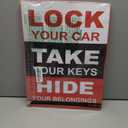 Parking Security Warning Sign  Lock Your Car, Take Your Keys, Hide Your Belongings Metal Tin Sign, Garage & Parking Lot Safety Notice, Shop & Property Warning, 8 x 12 Inch