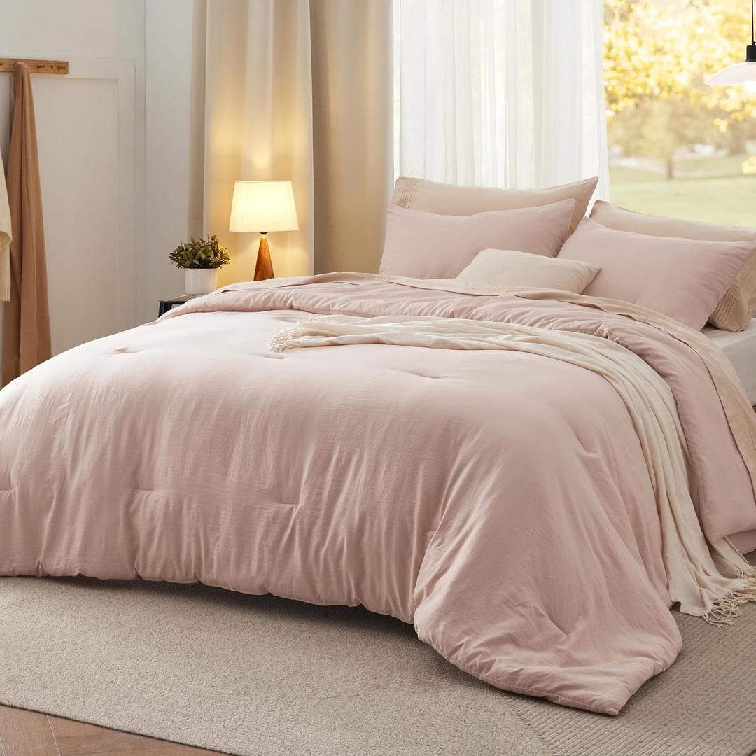 Bedsure Oversized King Comforter Set, Light Pink Soft Prewashed Bedding for All Seasons, 3 Pieces GentleSoft™ Bed Set, 1 Lightweight Comforter (120"x98") and 2 Pillowcases (20"x36")