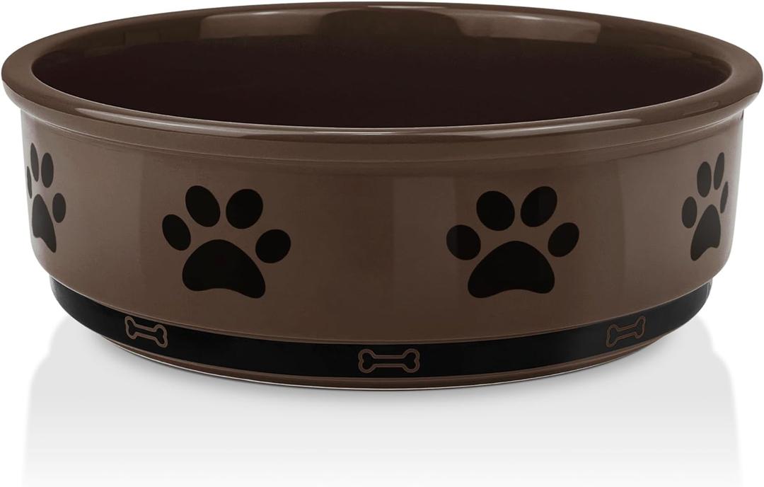 KPWACD Ceramic Pet Bowl for Dogs and Cats, Weighted Non-Slip Dog Bowls Food and Water Dish, Durable Pets Feeding Bowls Suitable for Small, Medium, and Large Dogs, Brown, 70 Oz