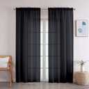OWENIE Crushed Black Sheer Curtains 84 Inch Length 2 Panels Set for Living Room/Bedroom, Rod Pocket Window Treatment Light Filtering Semi Sheer Crinkled Curtains, 2 pcs, Each 42" W x 84" L