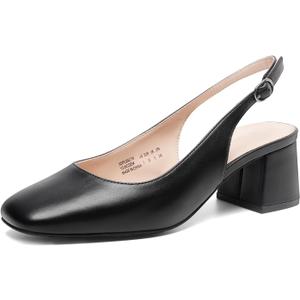 DREAM PAIRS Women's Low Chunky Heels Slingback Square Toe Block Dress Shoes Closed Toe Comfortable Wedding Work Pumps (8.5, Black)