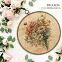 MAQIKA Vintage Floral Framed Wall Art Decor, Botanical Canvas Prints, Farmhouse Flower Round Wall Hanging, Boho Wall Art for Living Room Bedroom Kitchen, 10x10 Inch