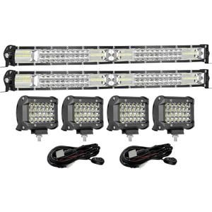 LED Light Bar Kits - 2Pcs 25'' 240W Slim Light Bars, 4Pcs 4'' 72W LED Pod Lights,12V 24V Spot Flood Combo Off Road Driving Fog Lights Wiring Kit for Trucks Tractor ATV UTV Pickup Cart SUV