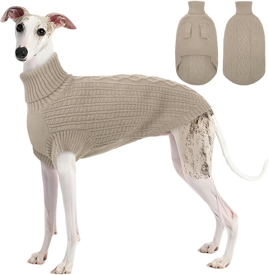 ASENKU Dog Sweater, Italian Greyhound Clothes, Warm Italian Greyhound Sweater, Turtleneck Knitted Dog Sweaters for Medium Dogs, Cozy Pet Sweaters for Whippet (Medium, Apricot)