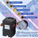 Dreyoo Air Compressor Pressure Switch 135-175 4-Port 20 Amp with 0-200 PSI Gauge and 200 PSI Safety Relief Valve, 1/4" NPT Replacement Pressure Switch Parts for Air Compressor