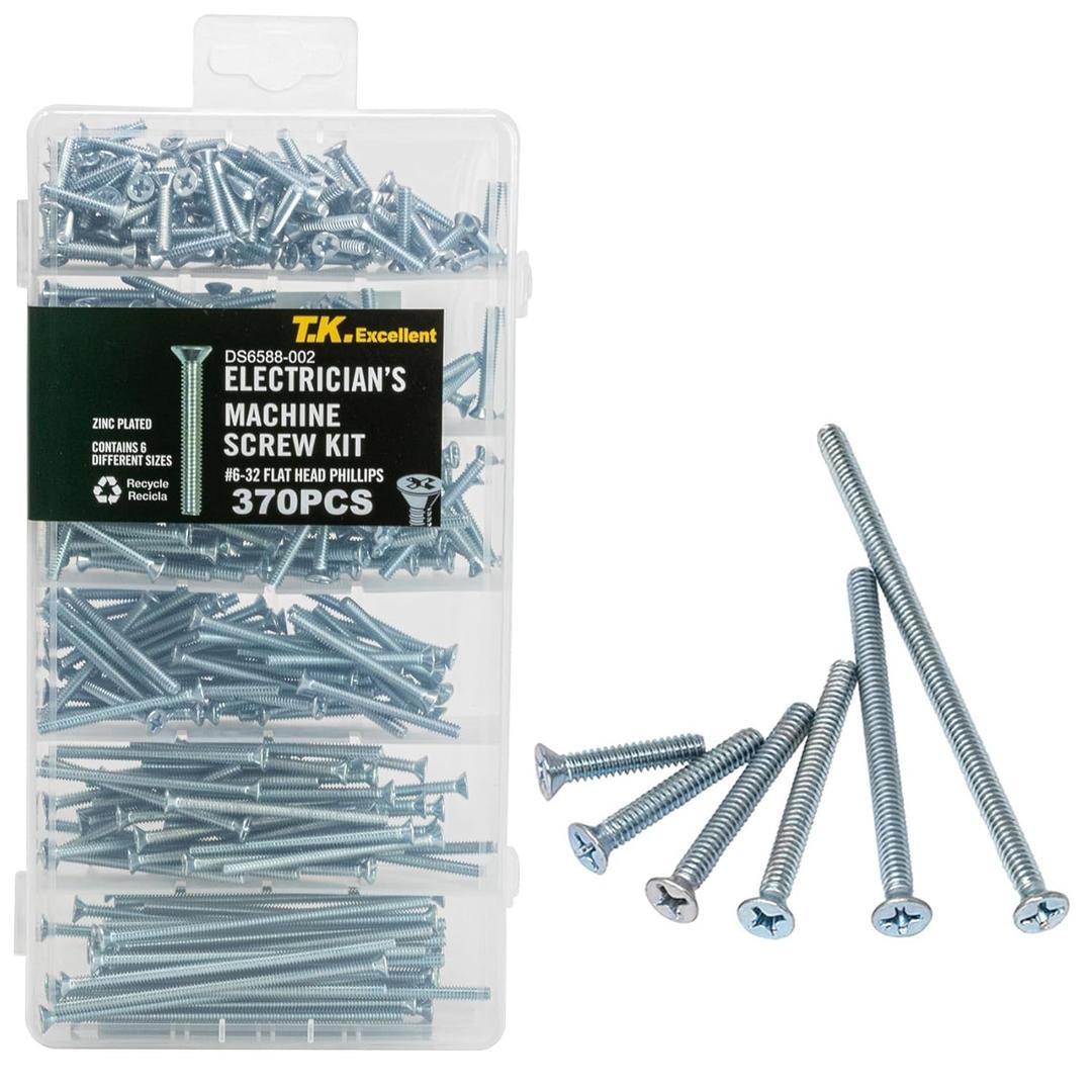 T.K.Excellent Flat Head Phillips Electrician's Machine Screw Kit,370 Pcs