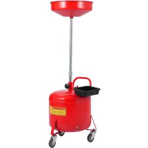 EcoExoplorer Oil Drain Tank, 8 Gallon Waste Oil Drain Container, Portable Oil Lift Drain Pan Air Operated Drainer, Fluid Fuel Drainage Adjustable Funnel Height, Pressure Regulating Valve, Wheel, Red