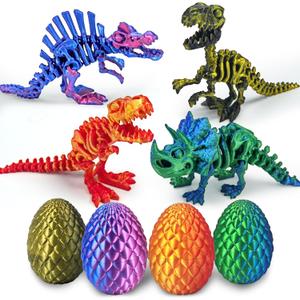 Kyerivs 4PCS 3D Printed Dinosaur Easter Egg, Cool 3D Printer Dinosaur Fidget Toys for Kids, Animals Fidget Dinosaur Eggs, Prefilled Easter Eggs Basket Stuffers Toys for Kids Boys Teen