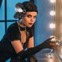 PLULON 1920s Flapper Great Gatsby Accessories Set Fashion Roaring 20's Theme Set (Black, White)