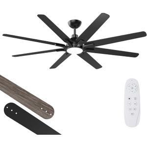 62 Inch Ceiling Fans with Lights - Large Modern Ceiling Fan with Light and Remote Control for Bedroom Living Room Courtyard, 3CCT Dimmable 6 Speeds Reversible Quiet DC Motor,Black