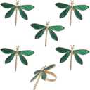 6 Pack Gold Napkin Ring Dragonfly Napkin Rings Holders Insect Napkin Rings Buckle for Thanksgiving,Christmas, Family Gather, Table Decoration Rings (Green)