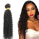 Kinky Curly Bundles Human Hair 30 Inch #1B Natural Black Curly Wave Bundle Human Hair Extensions Unprocessed Virgin Remy Hair 1 Bundle 50 Gram Per Bundle For Women