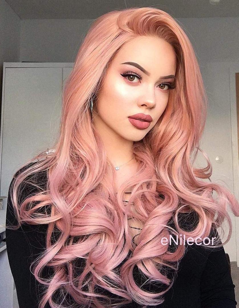 eNilecor Pink Lace Front Wigs,24 Inches Long Curly Synthetic Colored Lace Wig Hair Replacement Wigs for Women with Wig Cap (Pink)