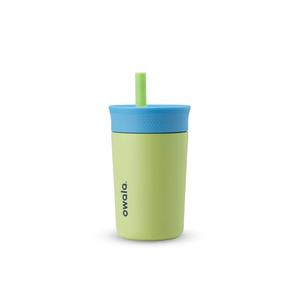 Kids Insulation Stainless Steel Tumbler with Spill Resistant Flexible Straw, Easy to Clean, Kids Water Bottle, Great for Travel, Dishwasher Safe, 12 Oz, Blue and Light Green (Turtley Awesome) (Blue & White)