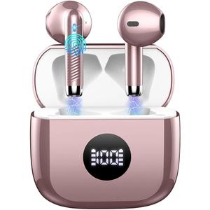 Wireless Earbuds, Bluetooth 5.4 Ear Buds LED Power Display Headphones Bass Stereo, Bluetooth Earbuds in-Ear Noise Cancelling Mic, 40H Playback Mini Case IP7 Waterproof Sports Earphones for Android iOS (Rose Gold)