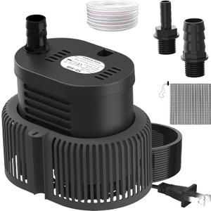 Pool Cover Pump Above Ground - Submersible Sump Pump, Swimming Water Removal Pumps, with Drainage Hose & 25 Feet Extra Long Power Cord, 850 GPH inGround, 3 Adapters Black