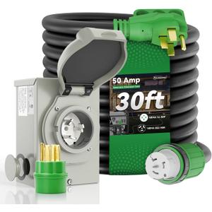 50 Amp Generator Cord 30FT and Power Inlet Box, Pre-Drilled 50 Amp Generator Inlet Box with Cord, NEMA 14-50P to SS2-50R Generator Cord Waterproof Combo Kit, ETL Listed