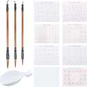 PH PandaHall 12pcs No Ink Chinese Calligraphy Set, 8 Styles Grid Brush Water Writing Cloth Paper, 3pcs Sienna Chinese Traditional Calligraphy Brushes and Water Dish for Chinese Couplets 17x13 inch