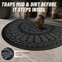 Half Round Door Mat, Non-Slip Welcome Entrance Way Durable Rubber Low-Profile Heavy Duty Doormat, Half Circle Mats for Garage, Patio, High Traffic Areas, 23.5" x 35.5", Gray
