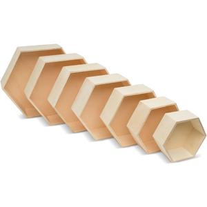 Woodpeckers Wooden Hexagon Floating Shelves with Backs, Set of 7, Unfinished for Crafts and DIY Wall Dcor: Modern, Geometric, Rustic, or Honeycomb