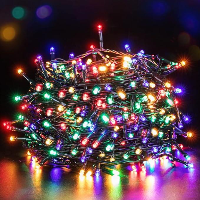 Quntis Battery Operated Christmas Lights  132FT 300LEDs Waterproof Battery String Lights Outdoor Indoor 8 Modes LED Christmas Tree Lights with Timer Decoration for Xmas Tree Garden Party  Multicolor