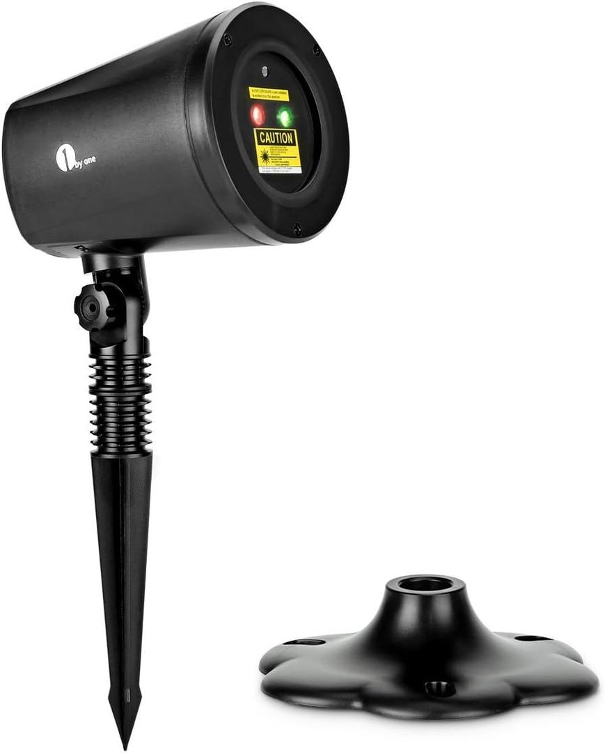 1byone Christmas Laser lights with Green Christmas Tree and Red Stars, Class IIIA, 2.0mW power, Projection Lights for Christmas, Holiday, Party, Landscape, and Garden Decoration, Black