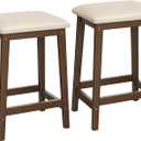 HOOBRO Bar Stools, Set of 2 Bar Chairs, Counter Height Bar Stools, PU Upholstered Kitchen Stools, 24 Inch Bamboo Saddle Stools with Footrests, for Kitchen, Dining Room, Bar, Beige and Brown CE04MD01