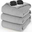 Bedsure GentleSoft Electric Blanket King Size - Soft Ribbed Flannel Heated Blanket with Dual Control, Heating with 10 Heat Settings & 10 Time Settings, 8 hrs Timer Auto Shut Off (90"x100", Light Grey)