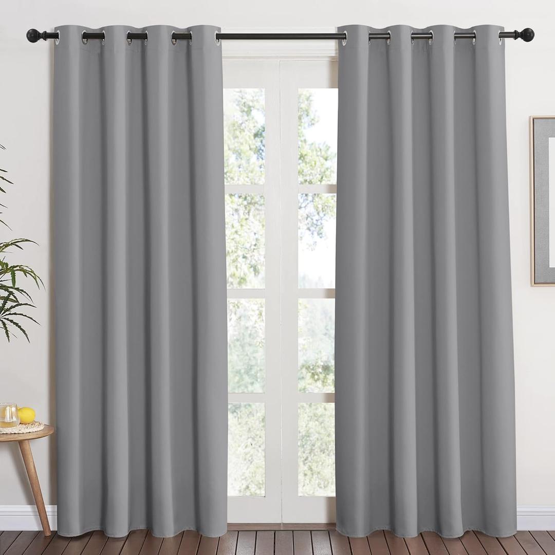NICETOWN Blackout Curtain & Drape 84 inch Length - (Silver Grey Color) Noise Reducing Drapery for Living Room/Farmhouse, 52 inch Wide, Sold by 1 Panel