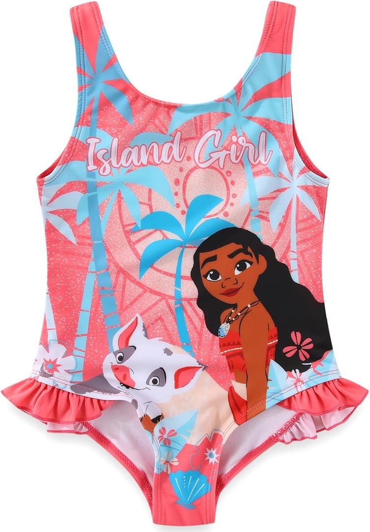 Disney Princess Moana Girls Swimsuit UPF 50+ One Piece Bathing Suit for Toddler and Big Kids (3T, Orange)