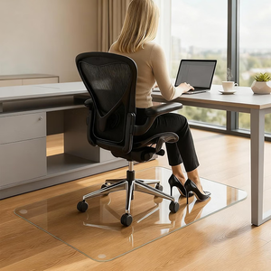 Yuzeyurun Tempered Glass Chair Mat, 48" x 31" Glass Office Chair Mat, 1/5" Thick Clear Floor Mat with Anti-Slip Pads, Heavy Duty Glass Mat for Carpeted and Hard Floor