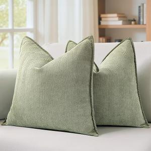 MIULEE Pack of 2 Sage Green Decorative Pillow Covers 18x18 Inch Soft Chenille Luxurious Couch Throw Pillows Farmhouse Cushion Covers with Elegant Design for Sofa Bedroom Living Room Spring Home Decor