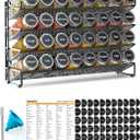 SpaceAid Spice Rack Organizer with 32 Spice Jars, 386 Spice Labels, Chalk Marker and Funnel Set for Cabinet, Countertop, Pantry, Cupboard or Door & Wall Mount - 32 Jars, 15.3" W  10.8" H, Black