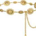 Women Western Metal Chain Belt Concho Belt Cowgirl Waist Link for Jeans Dresses Concert Boho (Fit waist up to 45, Vintage Gold)