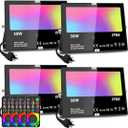 MELPO Led Flood Light 500W Equivalent, RGBW Led Outdoor Lights Colored Floodlight with Remote,50W,5000ML 2700K,120 Colors, Timing, Dimmable, Custom Modes, Landscape Lighting (4 Pack)