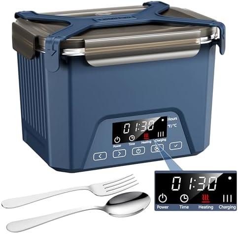 Cordless Electric Lunch Box, 1.2L Self Heating Lunch Box Battery Powered with Automatic Heating, BPA Free, Meal Prep Friendly (Blue)