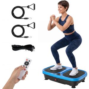 DUMOS Vibration Plate Exercise Machine for Weight Loss, 120 Speeds Whole Body Workout Platform with 2 Pull Ropes & Remote, 280 lbs Capacity, Quiet Fitness Shaker for Home Gym, Blue