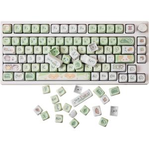 GK GAMAKAY 132 Keys Green White Keycaps Set, MOA Profile PBT Five-Sided Thermal Sublimation Cute Puppy Keycap for 61/68/75/80/84/87/98/104/108 Layout Mechanical Gaming Keyboard (Green)