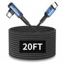 20FT Right Angle USB C Cable, 60W Extra Long Charging Cord Nylon Braided USB C Charger Cable for iPhone 16/15 Pro Max, iPad/MacBook, Galaxy S20, Pixel, Switch, Camera (Blue)