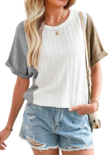 SHEWIN Womens Tops Short Sleeve Shirts Oversized Tshirts Casual Summer Tops S