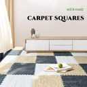 12 Pcs Plush Foam Interlocking Carpet Tiles,Soft Shaggy Fluffy Floor Area Rugs with Padding,Colorful Floor Protective Mats for Home Kids Room Playroom (Grey and Black, 11.8 x 11.8 x 0.39)