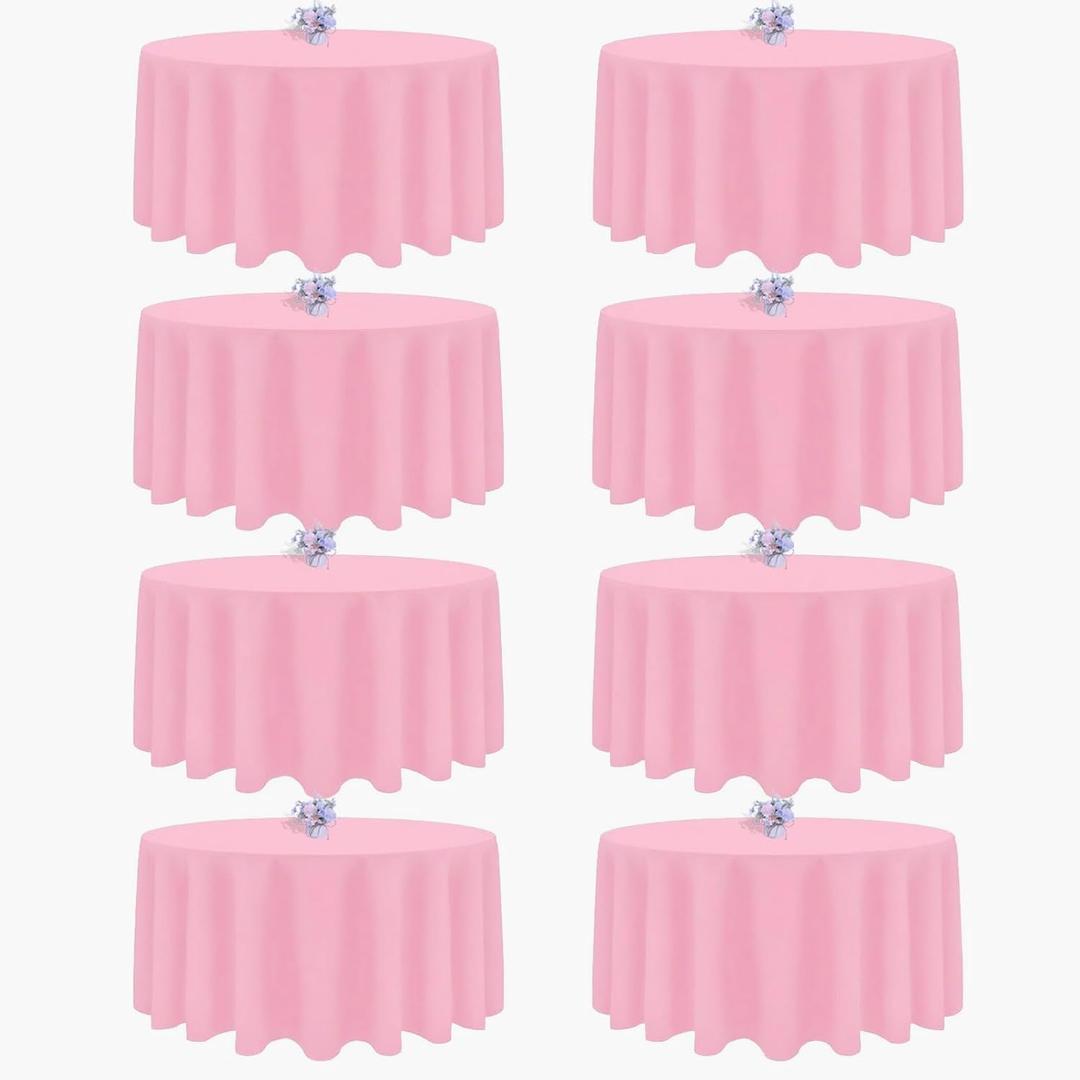 8 Pack Pink Round Tablecloth 90 Inch Round Table Cloth, Wrinkle Resistant and Washable Tablecloth Polyester Fabric Table Cloth Round Cover for Dining Wedding Banquet Party
