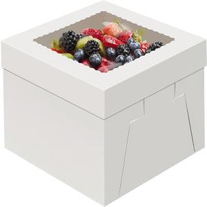 WINKIO 4 Pack Cake Boxes 12 Inch, Disposable Cake Transport Container, Cake Carrier, White Cake Holder with Large Window, for Bakery Cookies Pies Cupcakes Pastry (12128 Inches)