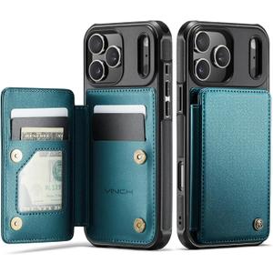 Vinich for iPhone 17 Pro Wallet Case with Card Holder, RFID Blocking Credit Slots Kickstand Shockproof Phone Cover Fit for iPhone 17 Pro 6.3" Bluish Green
