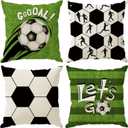 Plaid Soccer Player Grass World Cup Pillow Covers Throw Pillow Cases Set of 4 Decorations for Home Sofa Cushion Cover Game Day Soccer Party Holiday Decor 20x20 Inch
